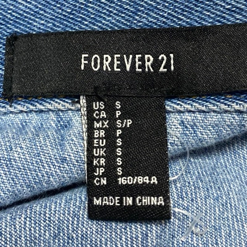 Forever 21 Women Blue Long Sleeve Distressed Button Up Denim Jean Jacket Size S - Image 4