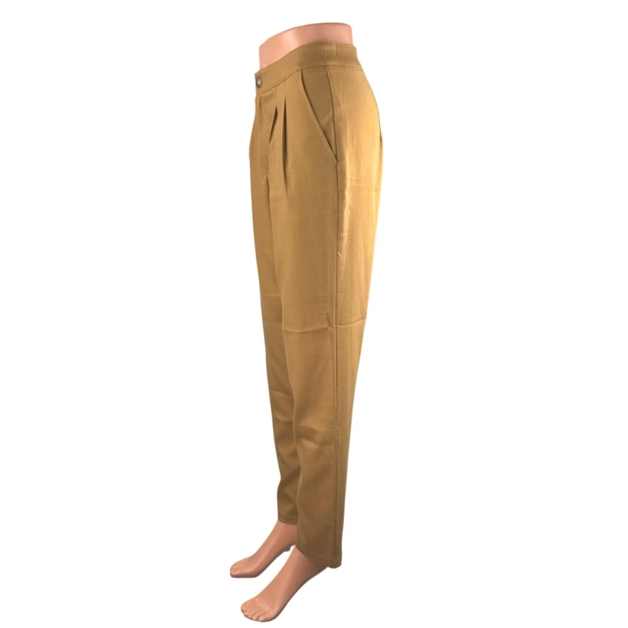 Forever 21 Women's Tan High Rise Pleated Straight Leg Trousers Pants Size S - Image 2