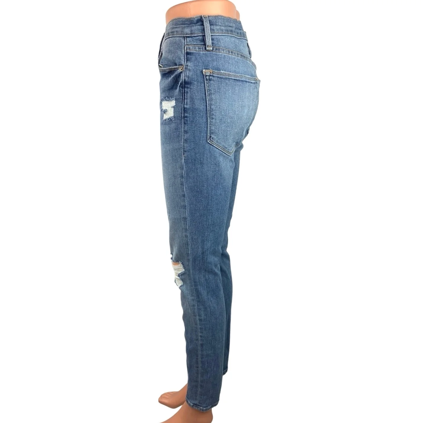 Frame Blue Medium Wash High Rise Distressed Button Fly Denim Skinny Jeans Sz 28 - Image 2