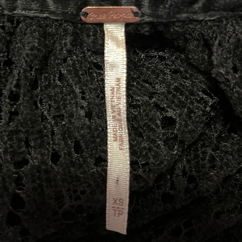 Free People Black Lace Floral Embroidery Keyhole Long Sleeve Mini Shift Dress XS - Image 4