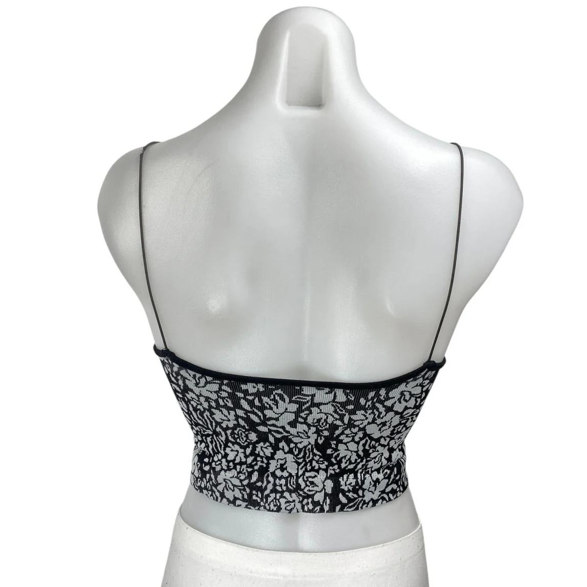 Free People Black Ribbed Knit Floral Sleeveless Cami Camisole Tank Crop Top XS/S - Image 2