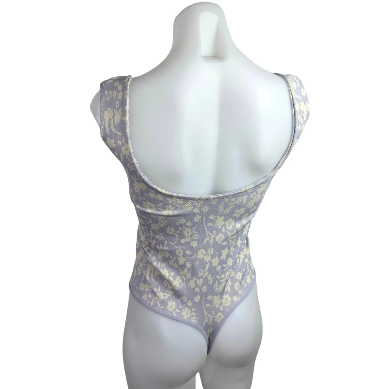 Free People Clean Lines Purple Floral Sleeveless Thong Bodysuit Tank Top Sz M/L - Image 2
