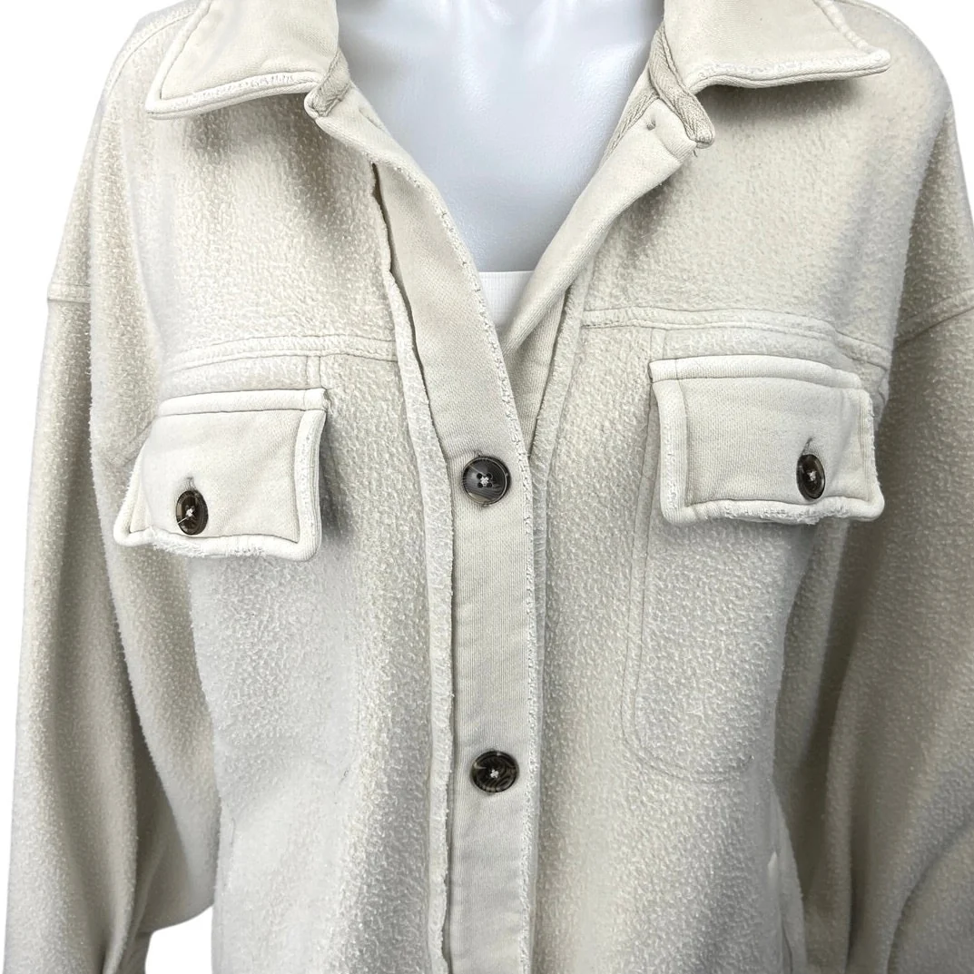 Free People Cream Sherpa Fleece Long Sleeve Button Down Shirt Jacket Size S - Image 3