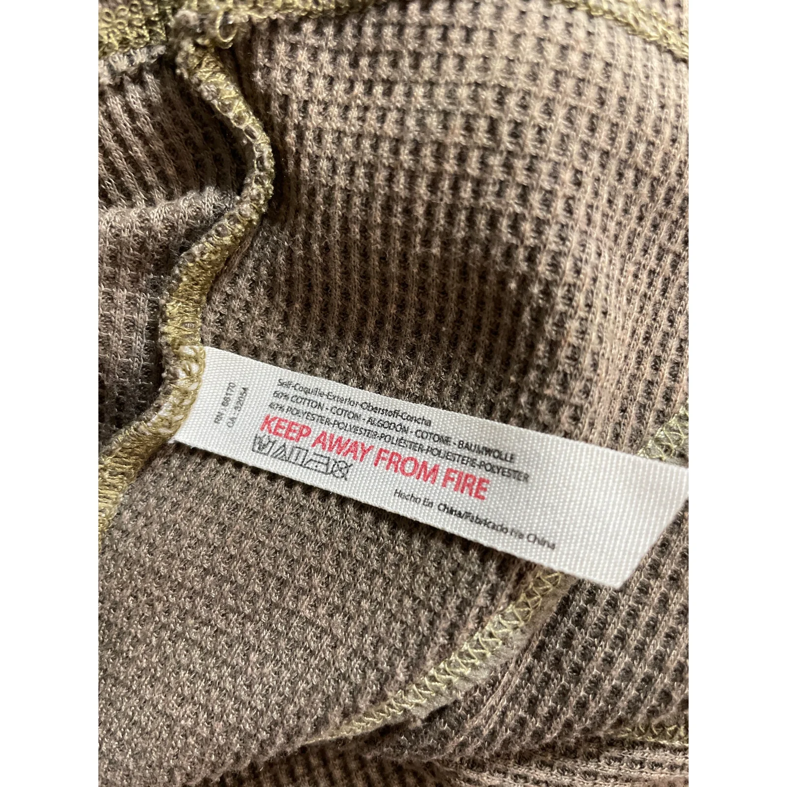 Free People Early Night Contrast Stitch Cropped Henley Waffle Knit Thermal Top L - Image 7