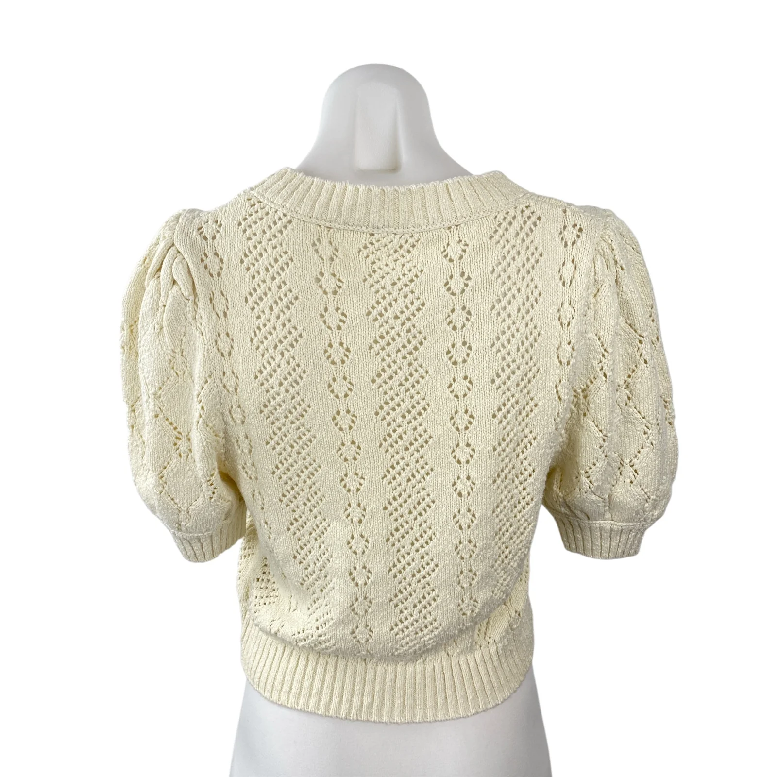 Free People Ethereal Dainty Pointelle Short Sleeve Crop Cardigan Sweater Top XS - Image 4