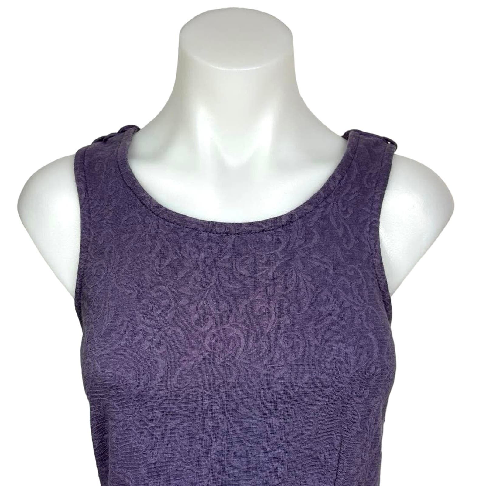 Free People Floral Cotton Purple Sleeveless Round Crochet Peplum Tank Top Size S - Image 7