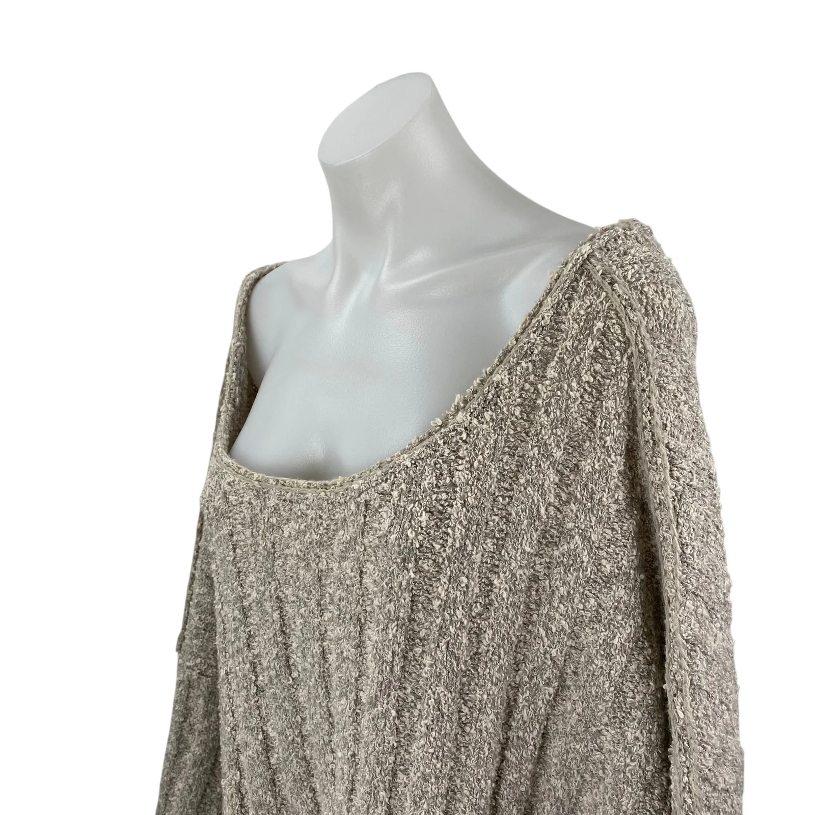 Free People Good Day Beige Long Sleeve Oversized Cropped Knit Sweater Top Size M - Image 2