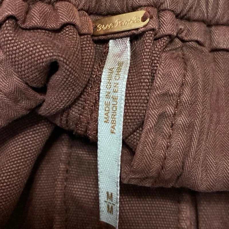 Free People Margate Maroon Brown High Waisted Tapered Paperbag Trousers Pants M - Image 4
