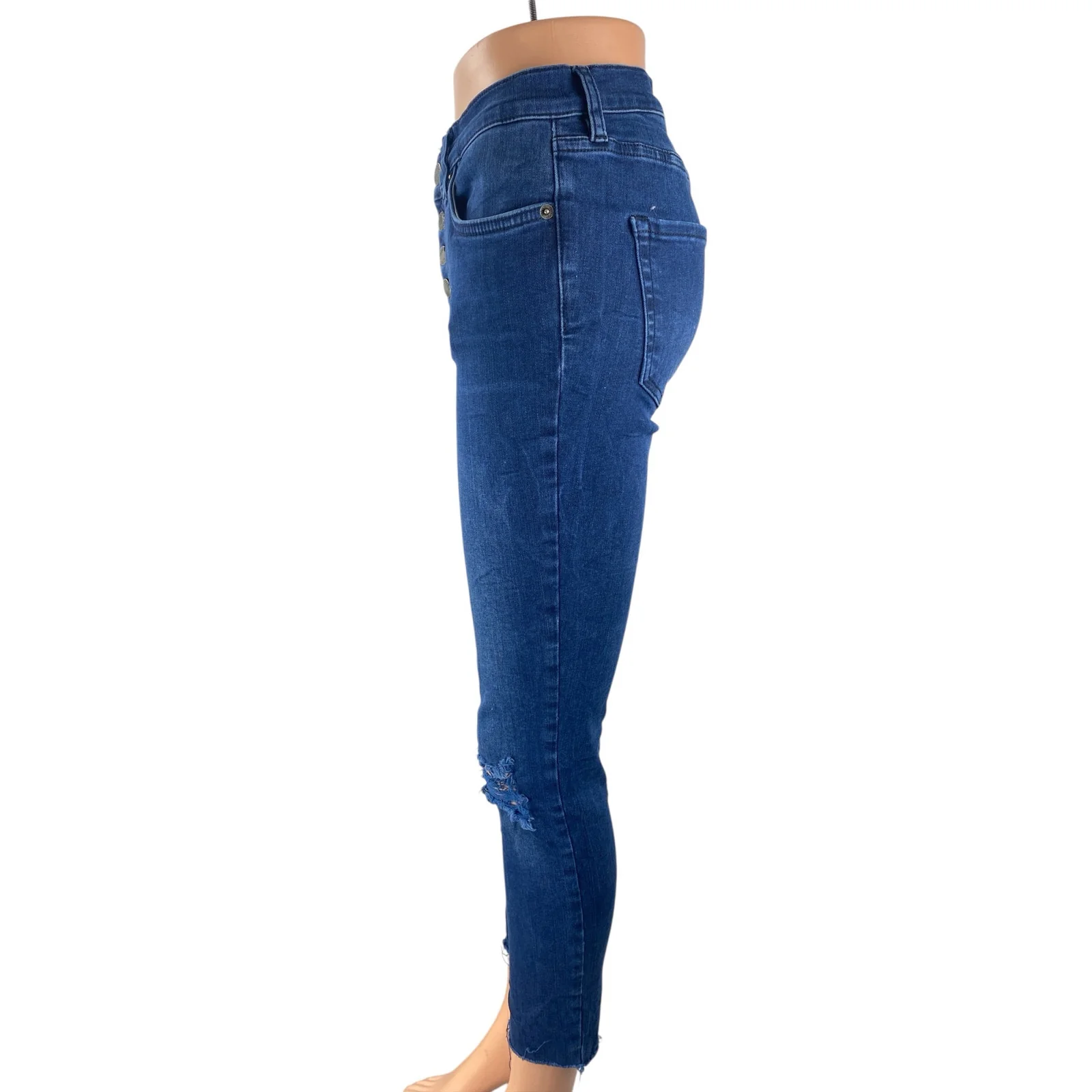 Free People Reagan Destroyed Distressed High Rise Skinny Denim Jeans Pants Sz 28 - Image 3