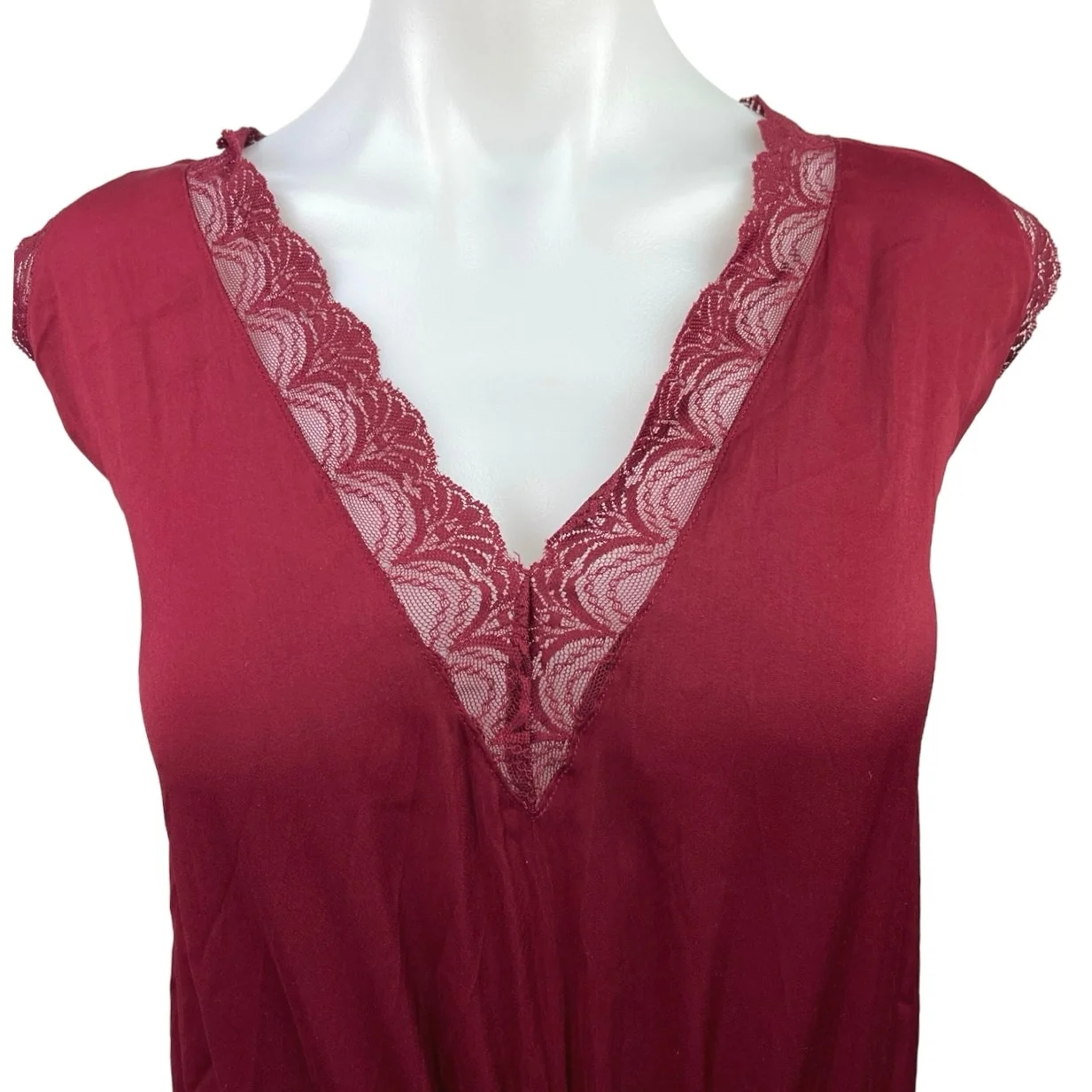 Free People Red Black Lace Cap Sleeve Boho V Neck Blouse Bodysuit Top Size S - Image 3