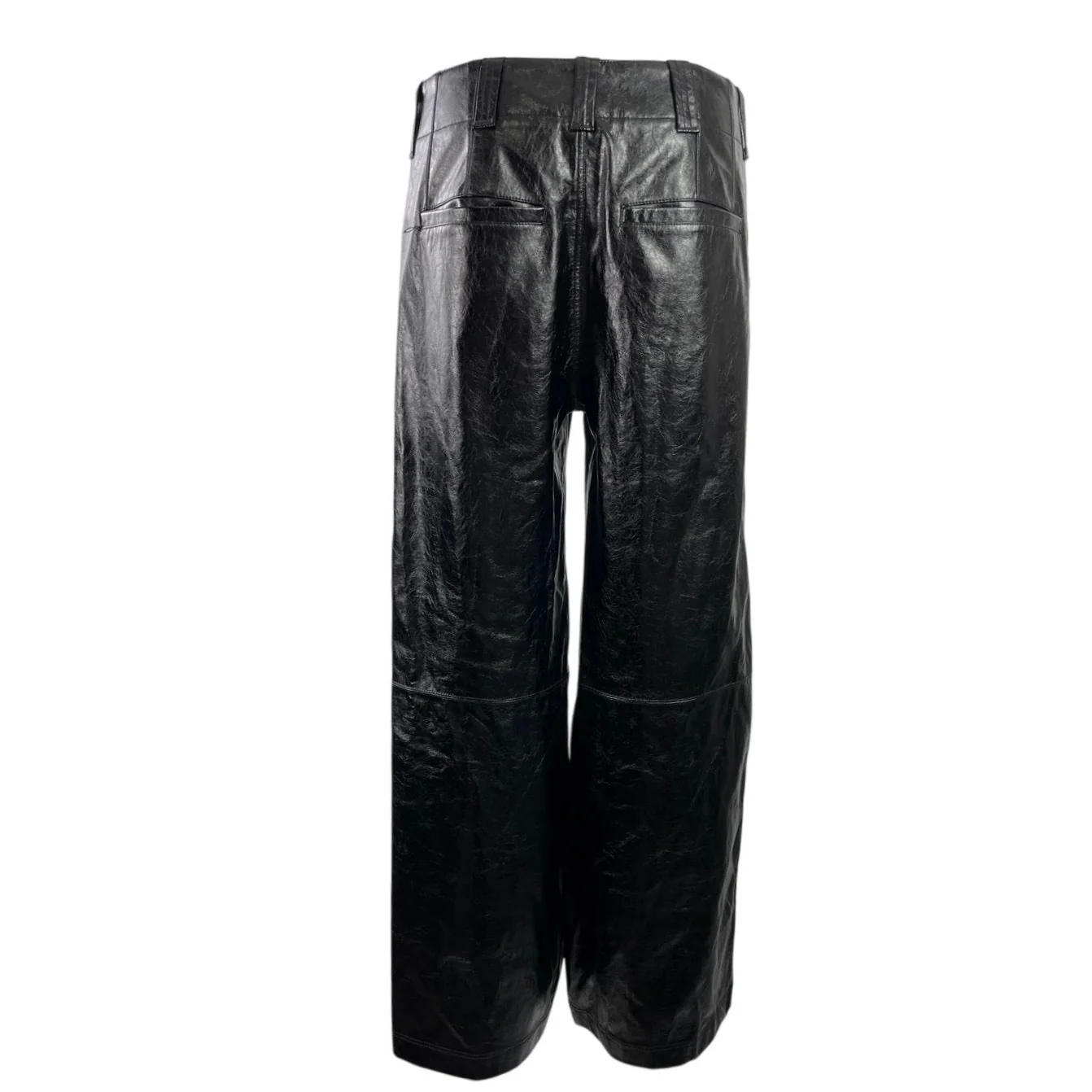 Free People Star Crossed Lovers Black Faux Leather Wide Leg Trousers Pants Sz 4 - Image 3