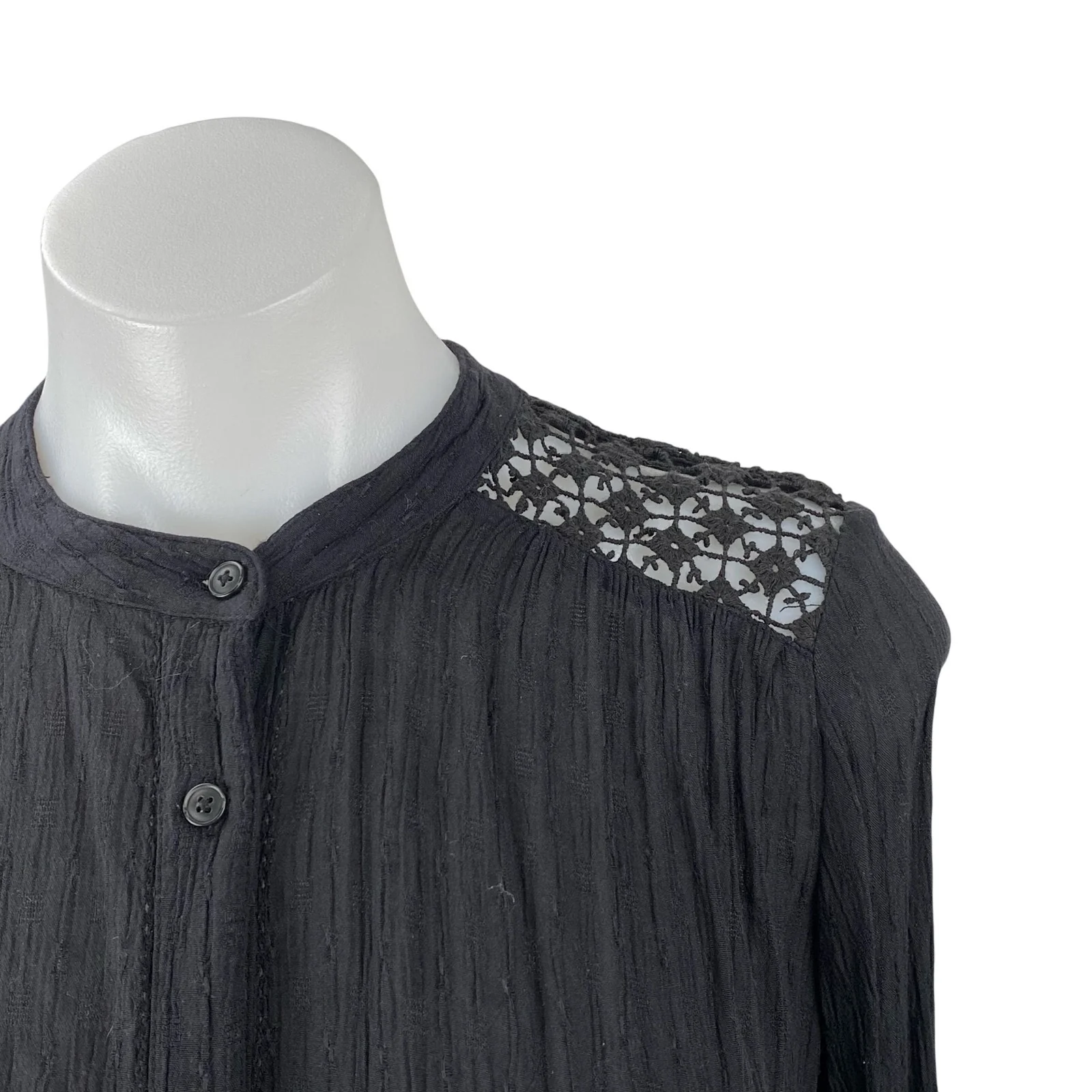 Free People The Best Black Floral Crochet Long Sleeve Button Down Shirt Top XS - Image 3