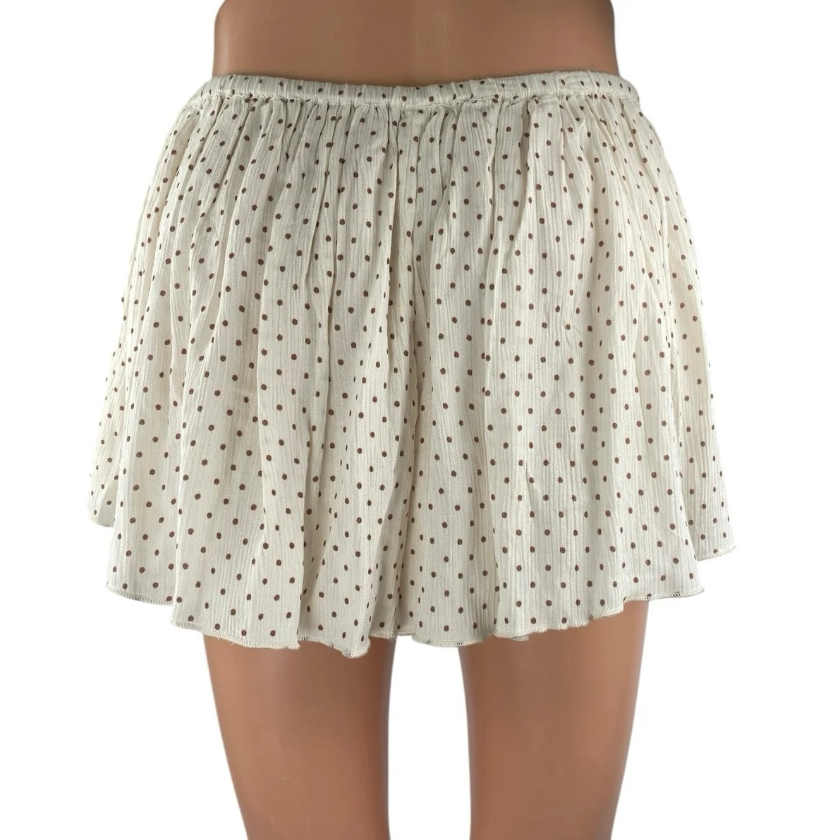 Free People White Brown Polka Dots High Rise Pleated A Line Mini Shorts Size S - Image 3