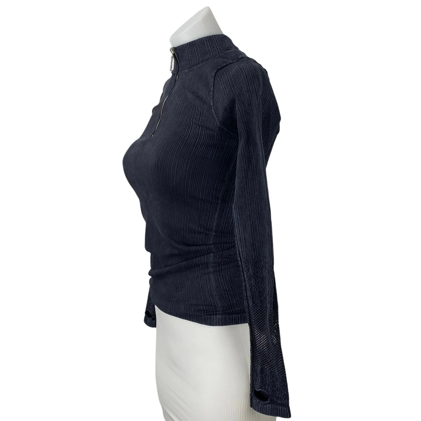 Free People Women's Black 1/4 Zip Long Sleeve High Neck Slim Sweater Top Size XS - Image 2