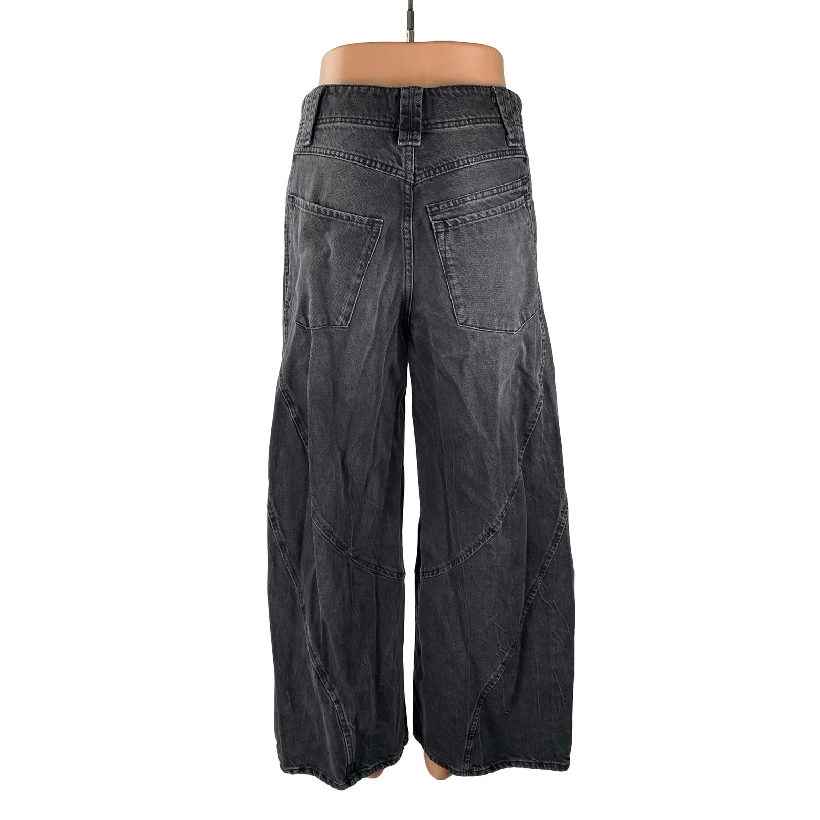 Free People Women's Black High Waist Baggy Flare Wide Leg Denim Jeans Pants 25 - Image 4