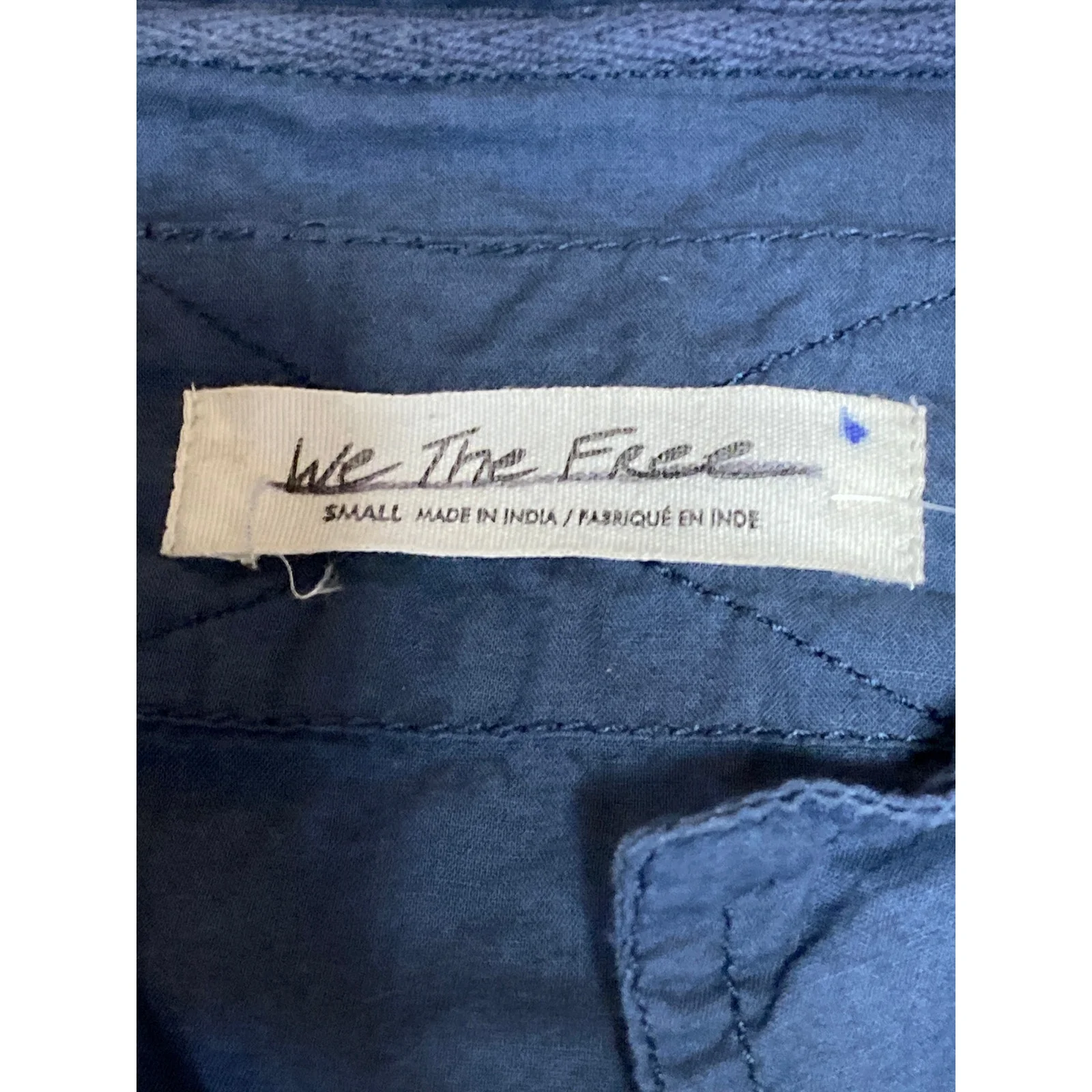 Free People Women's Navy Blue Cotton Long Sleeve Button Down Shirt Top Size S - Image 3