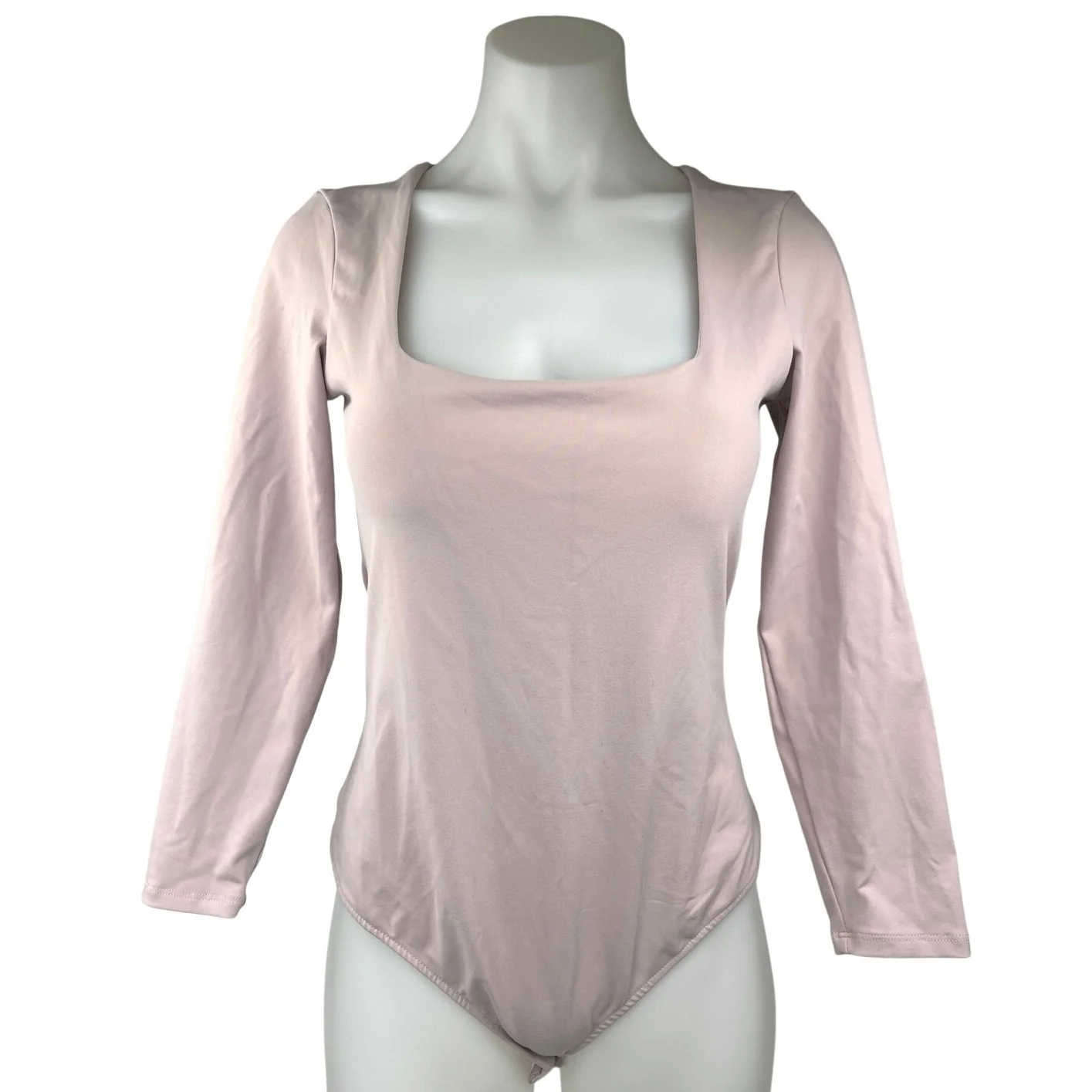 Free People Women's Pink Long Sleeve Square Neck One Piece Thong Bodysuit Top M