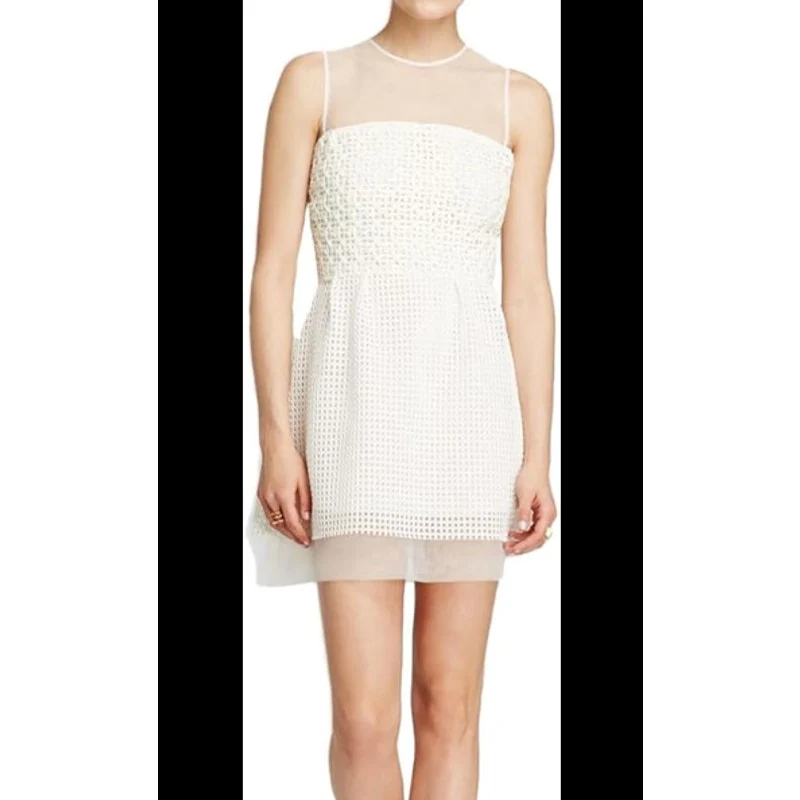 French Connection Glacier Wave White Sleeveless Mesh Fit & Flare Mini Dress Sz 6 - Image 6