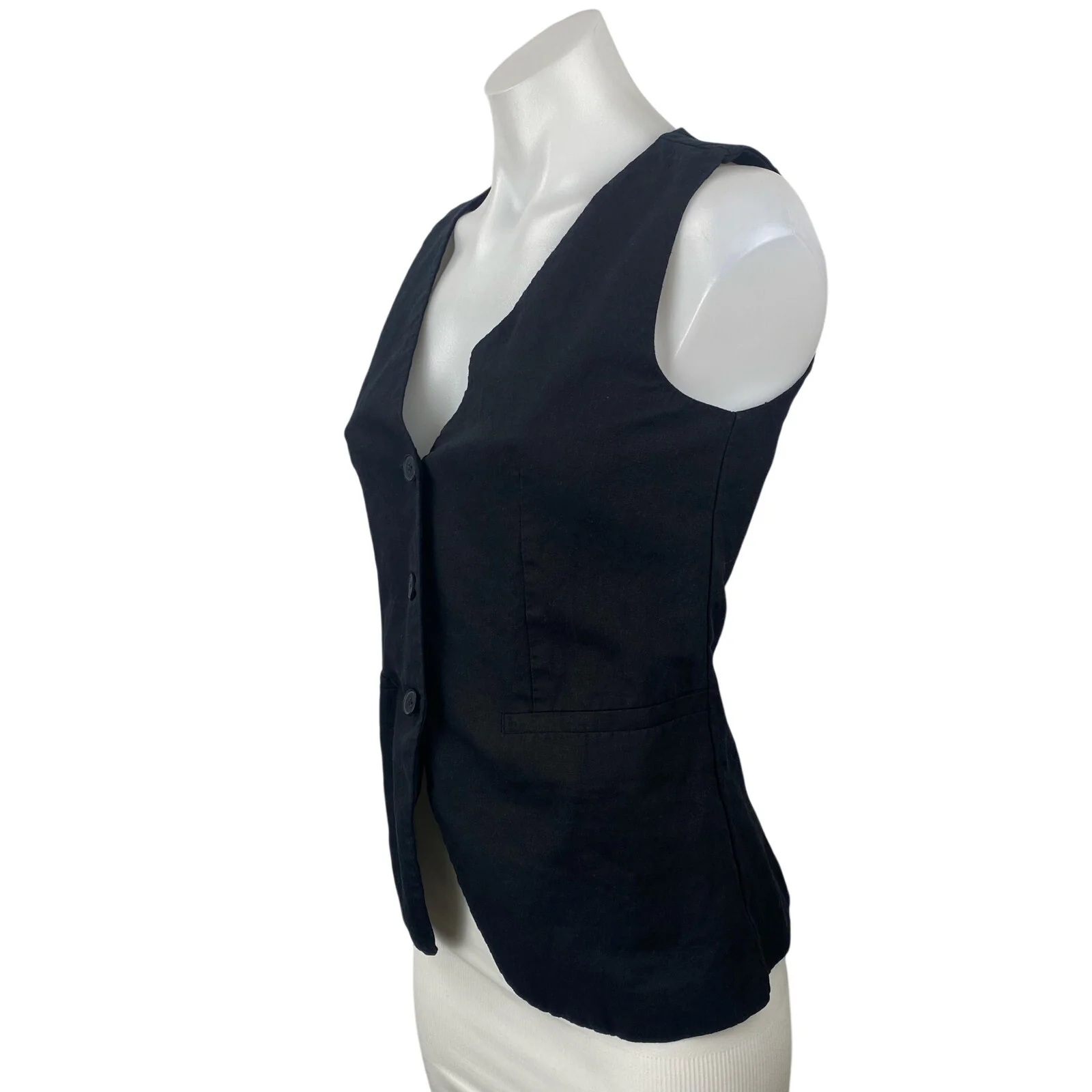 GAP Black Linen V Neck Sleeveless Tank Waistcoat Longline Suit Vest Top Size XXS - Image 2