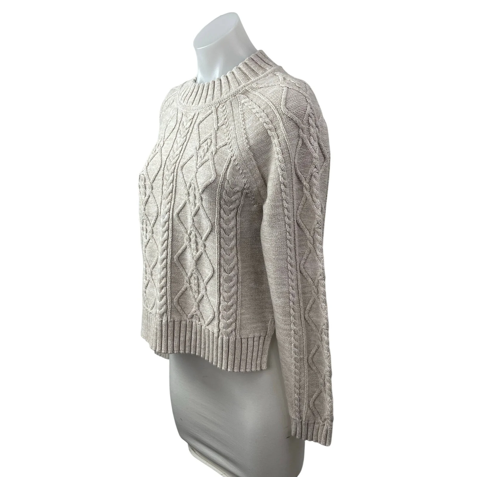 Gap Women's Beige Argyle Cable Knit Long Sleeve Crew Neck Sweater Top Size M - Image 2