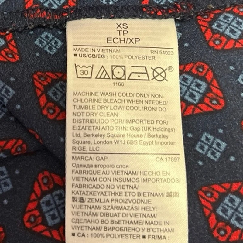 GAP Women's Blue Red Geometric Printed Long Sleeve Pleated Blouse Top Size XS - Image 5