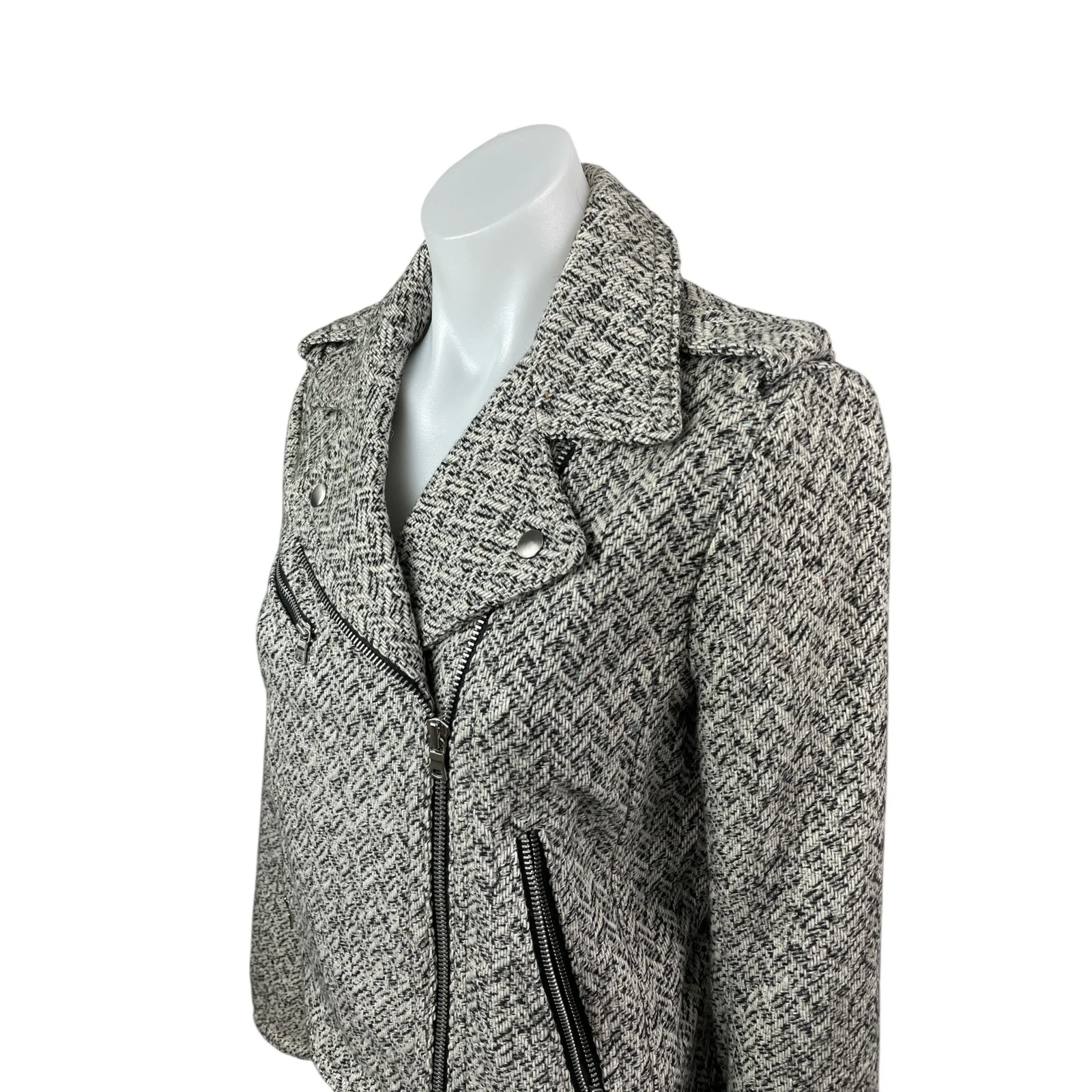 Gap Women's Gray Chevron Wool Long Sleeve Zip Up Moto Biker Coat Jacket Size S - Image 2