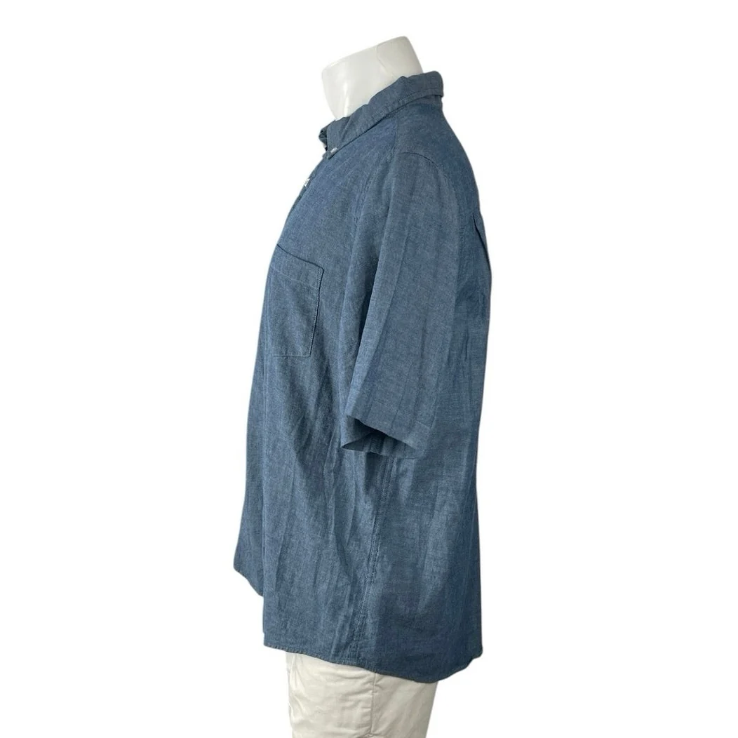 George Men's Blue Collared Short Sleeve Chest Pocket Button Down Shirt Top Sz L - Image 2