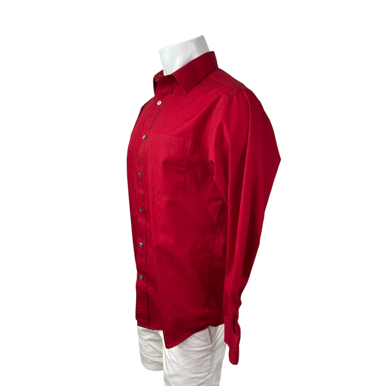 George Men's Red Long Sleeve Chest Pocket Casual Button Down Shirt Top Size M - Image 2