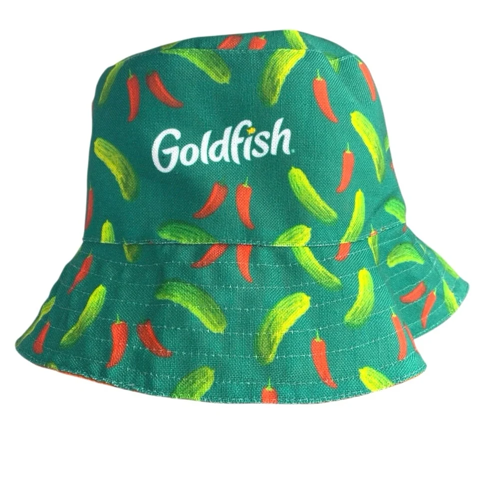 Goldfish Reversible Orange Green Chili Peppers Fish Graphic Bucket Hat One Size - Image 2