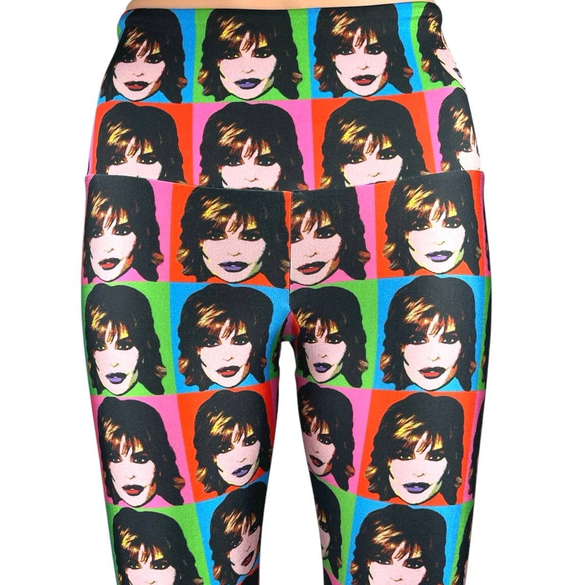 Goldsheep Lisa Rinna Multicolor Face Print Pop Art Skinny Yoga Leggings Pants XS - Image 4