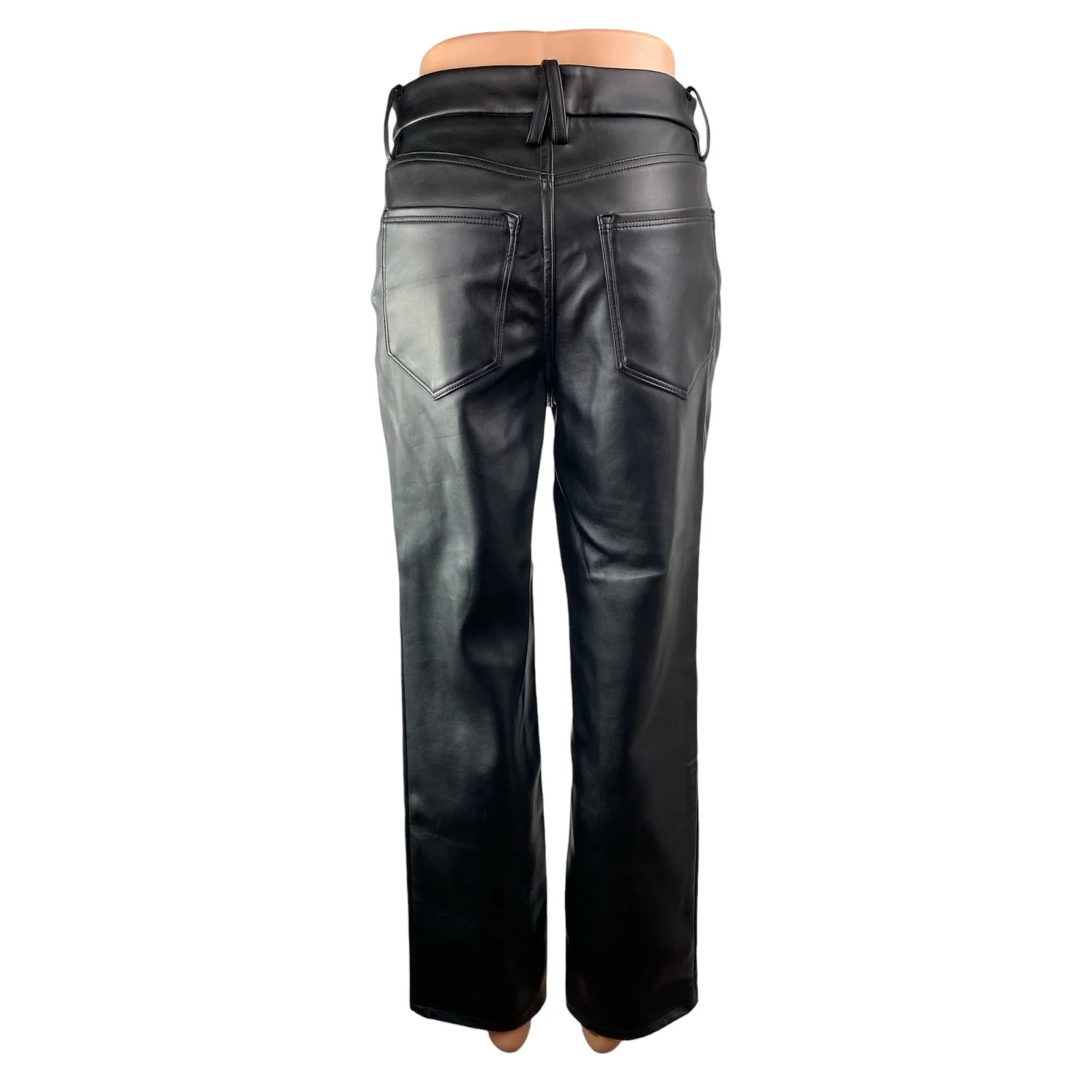 Good American Women's Black High Rise Faux Leather Vegan Trousers Pants Size 4 - Image 2