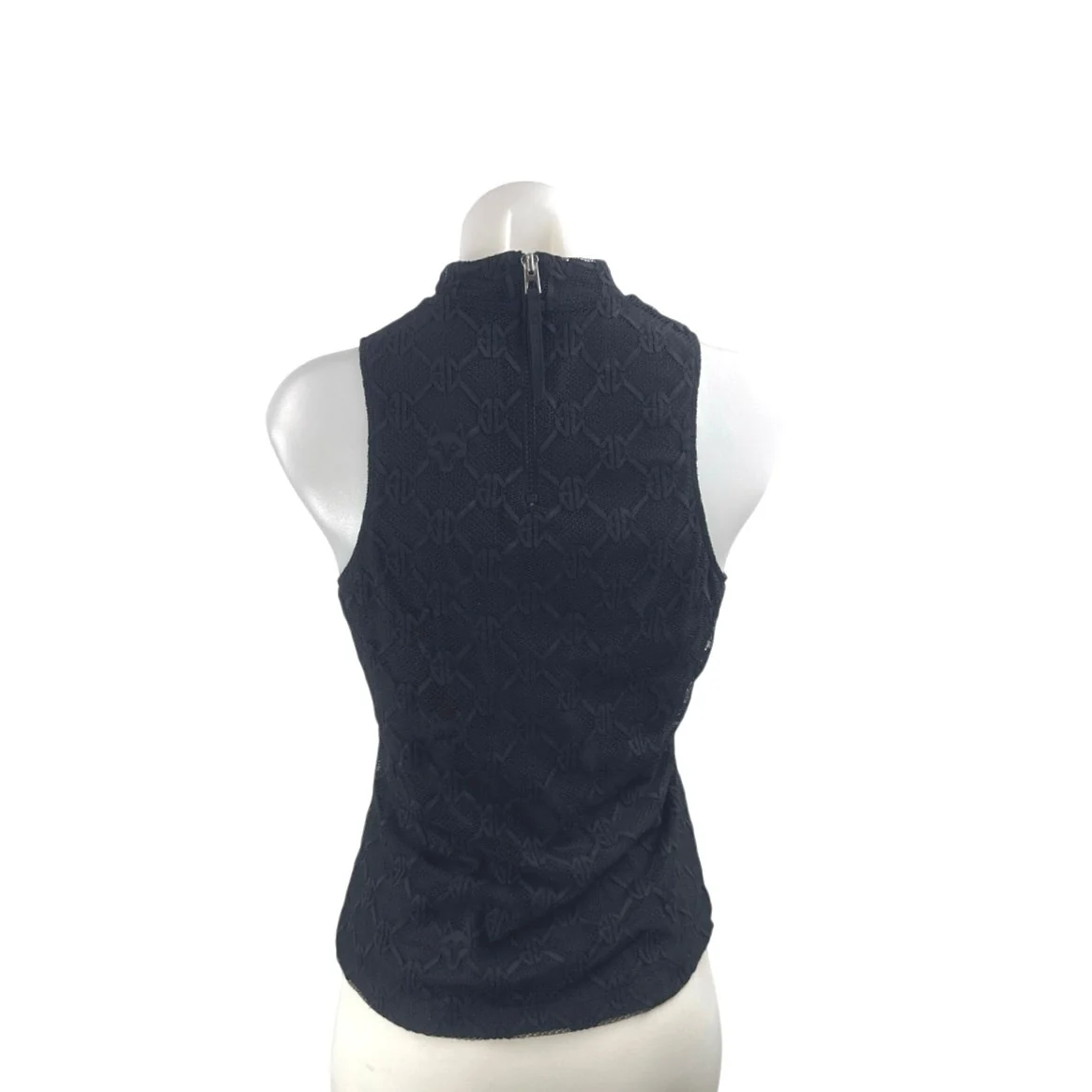 Greyson Women's Black Geometric Lace Mock Neck Sleeveless Slim Tank Blouse Top S - Image 3