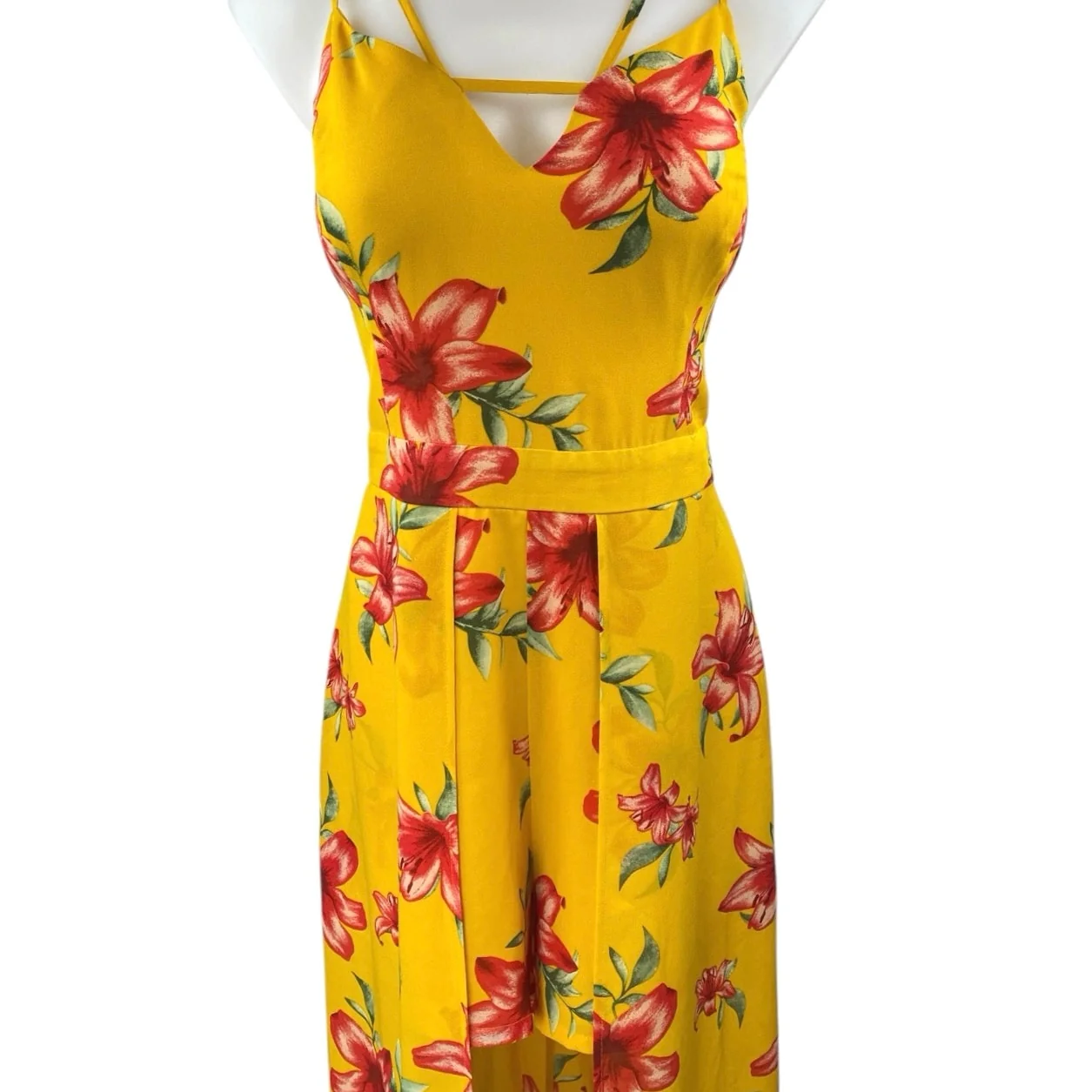 Guess Yellow Floral Sleeveless Cami Camisole Tank Skort Skirt Romper Shorts L - Image 5