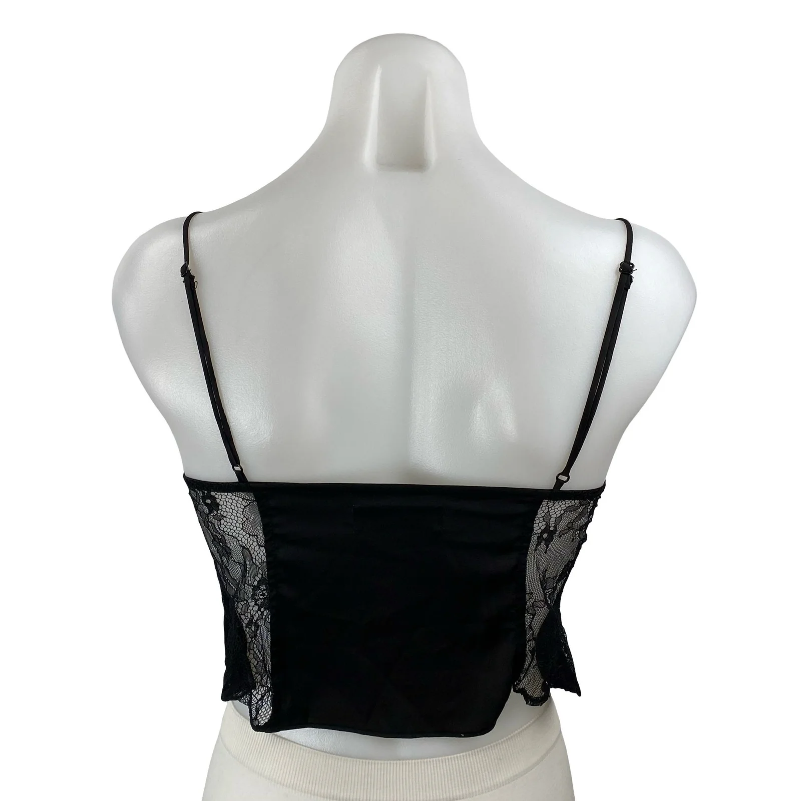 Guizio Lace Tie Womens Black Satin Floral Sheer Mesh Sleeveless Cami Tank Top XS - Image 4