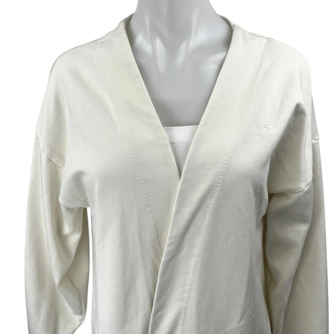 Gymshark White Long Sleeve Knit Mid Length Open Cardigan Sweater Top Size M - Image 3