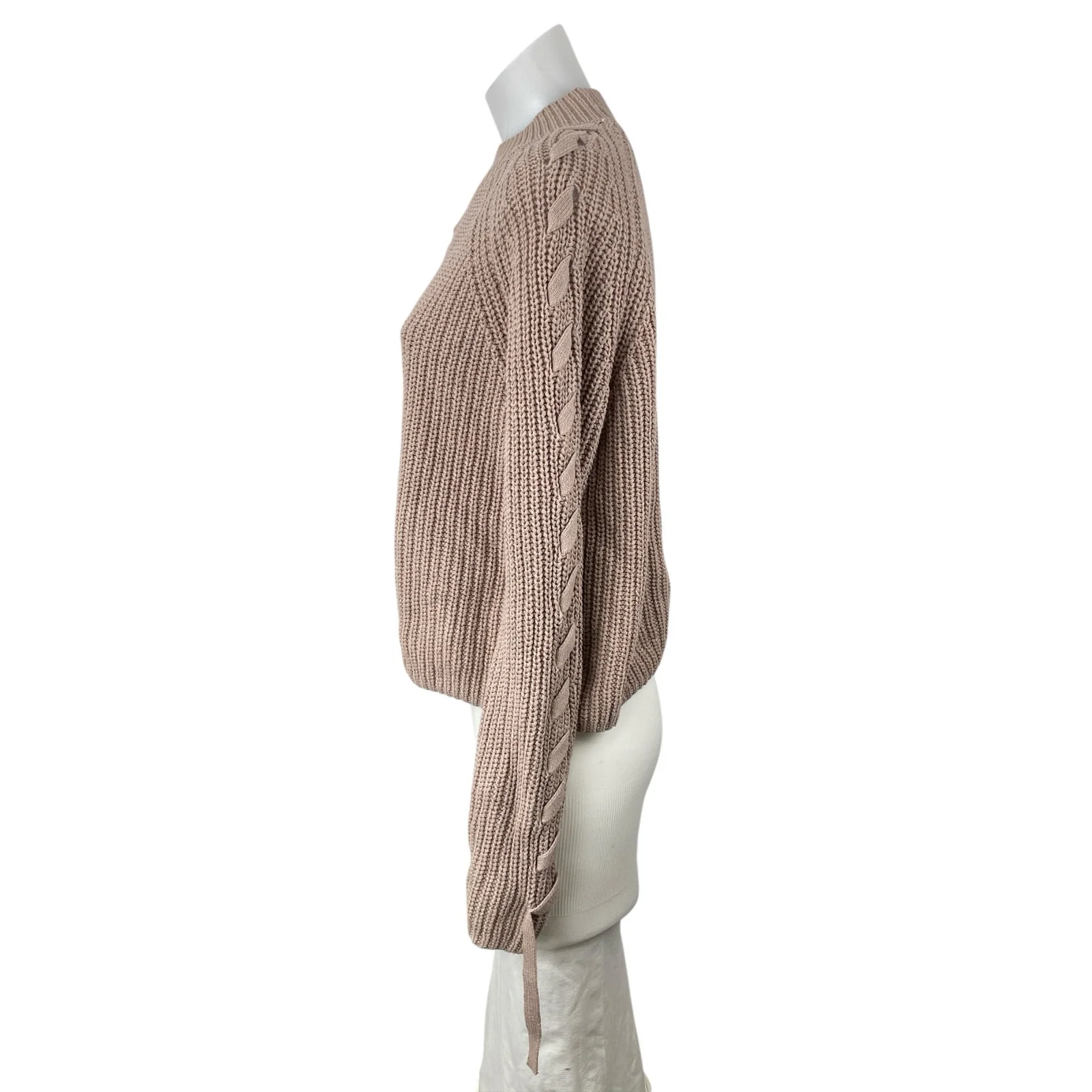 H&M Divided Women's Beige Cable Knit Mock Neck Long Sleeve Crop Sweater Top Sz M - Image 3