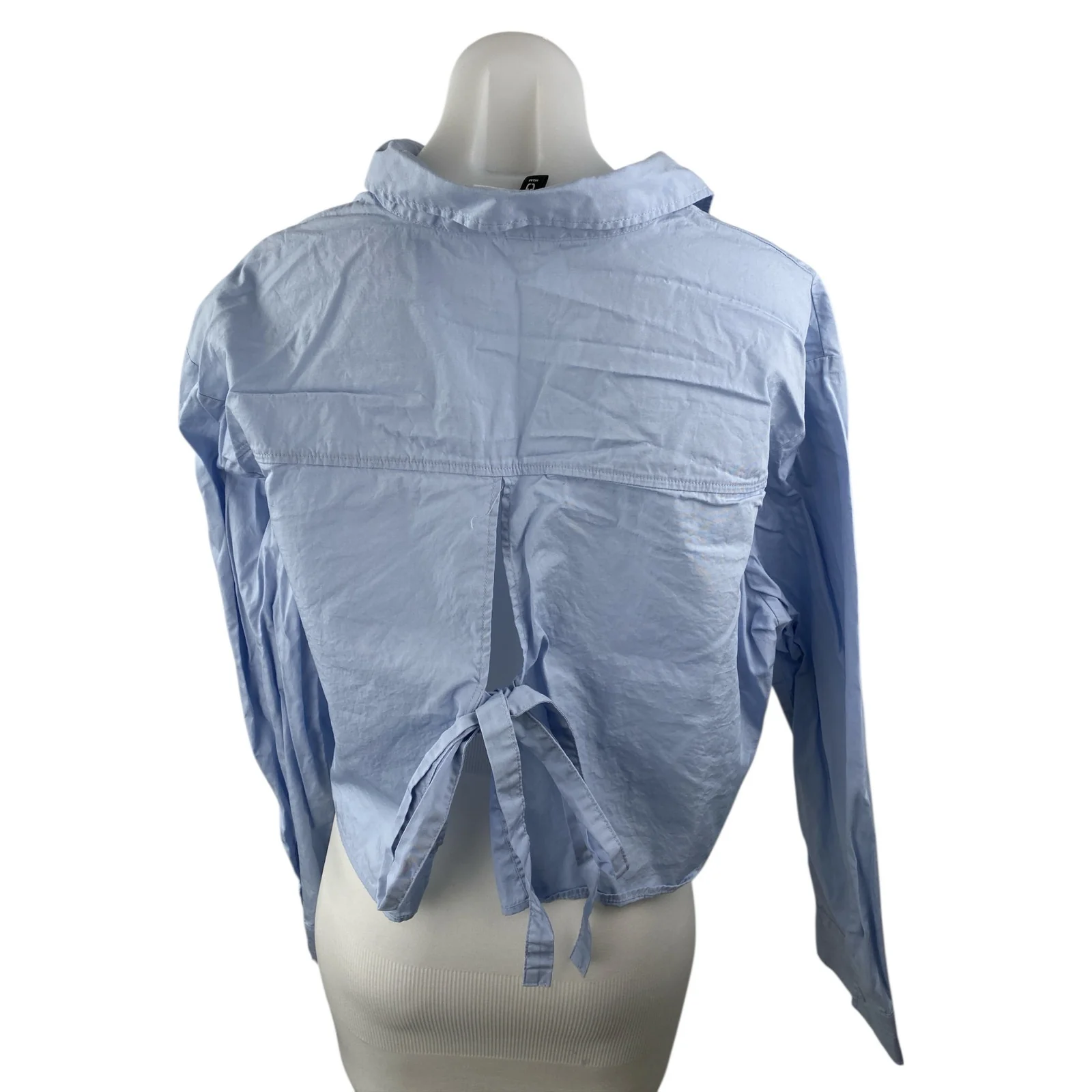 H&M Divided Womens Blue Cotton Long Sleeve Collared Crop Button Down Shirt Top L - Image 2