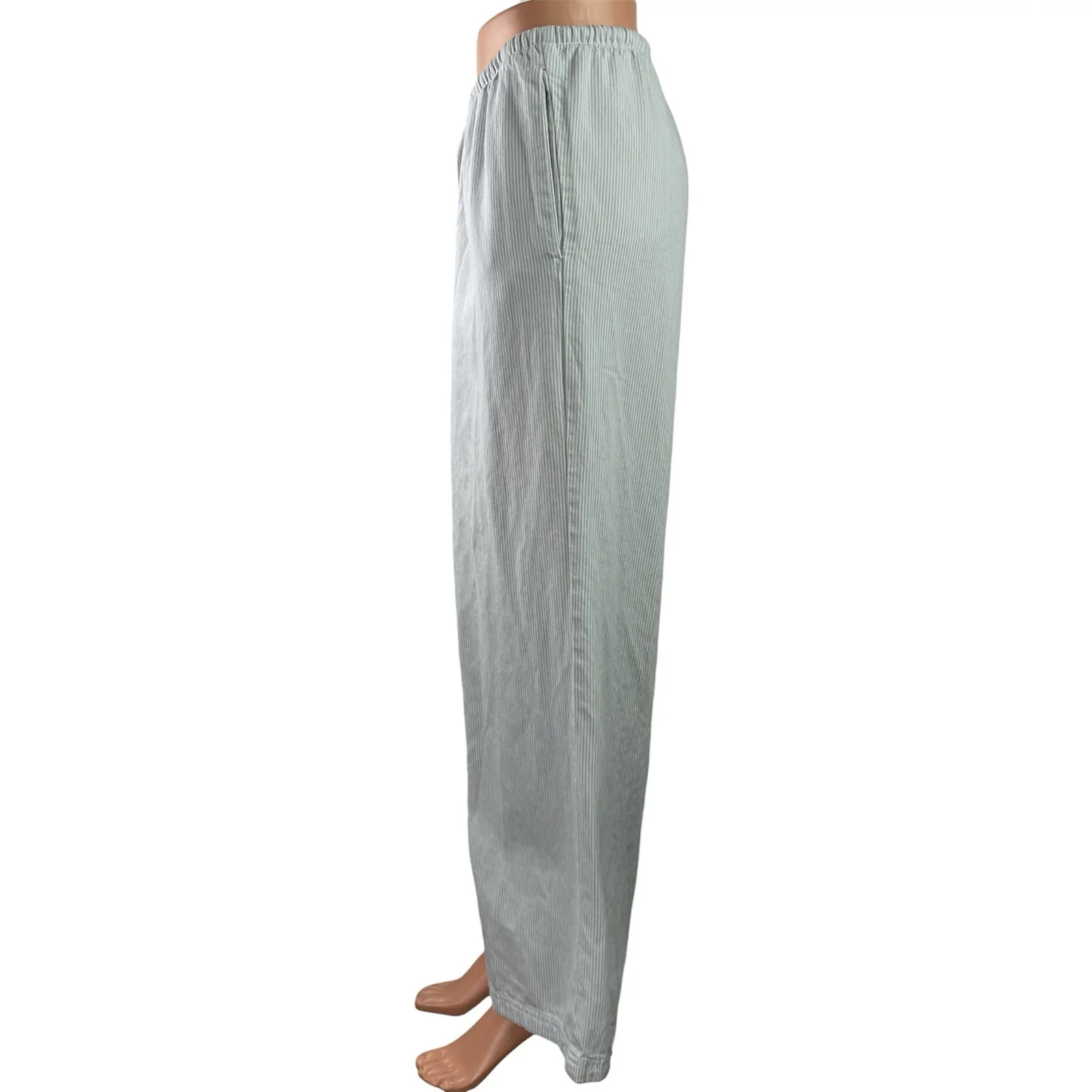 H&M Divided Women's Blue White Striped Elastic Waist Wide Leg Trousers Pants L - Image 2