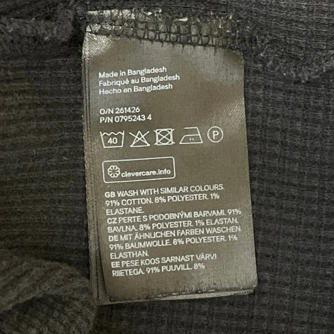 H&M Mens Black Waffle Knit Crew Neck Long Sleeve Thermal Tee Basic T-Shirt Top M - Image 6