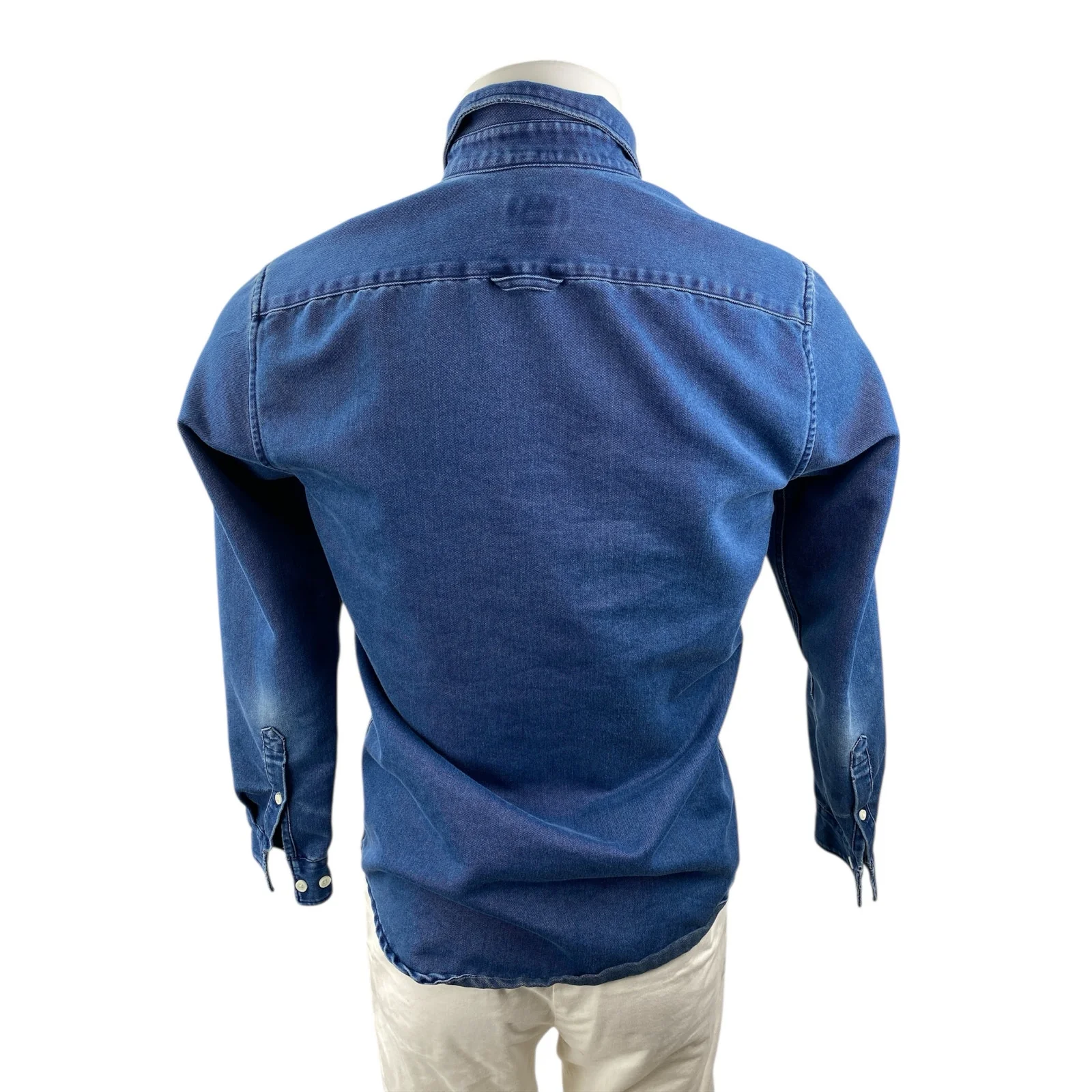 H&M Mens Blue Regular Fit Long Sleeve Chambray Denim Jean Button Up Shirt Size S - Image 2