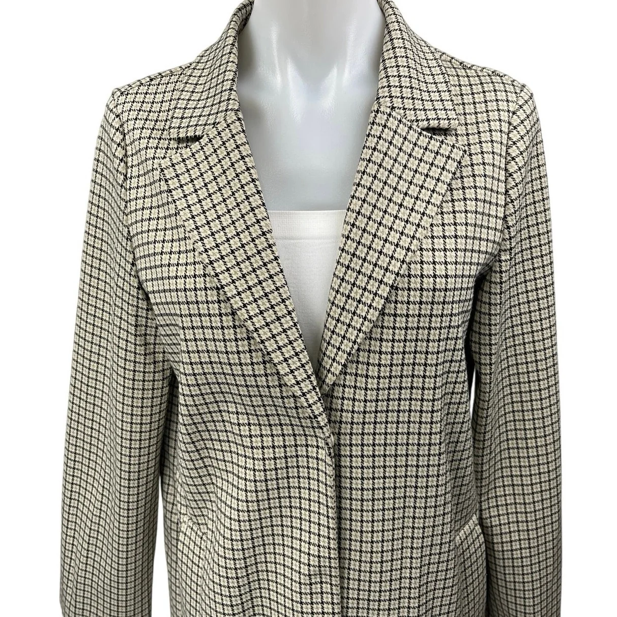 H&M Multicolor Plaid Checkered Notch Collar Trench Over Coat Blazer Jacket Sz 0 - Image 3