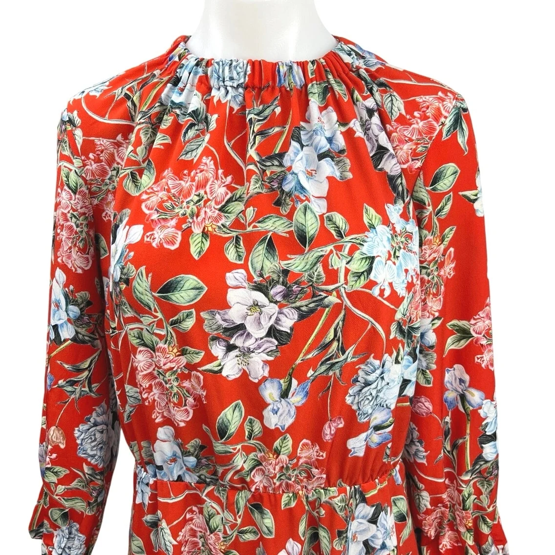 H&M Orange Floral Mock Neck Floral Long Sleeve Cocktail A Line Midi Dress Size 8 - Image 3
