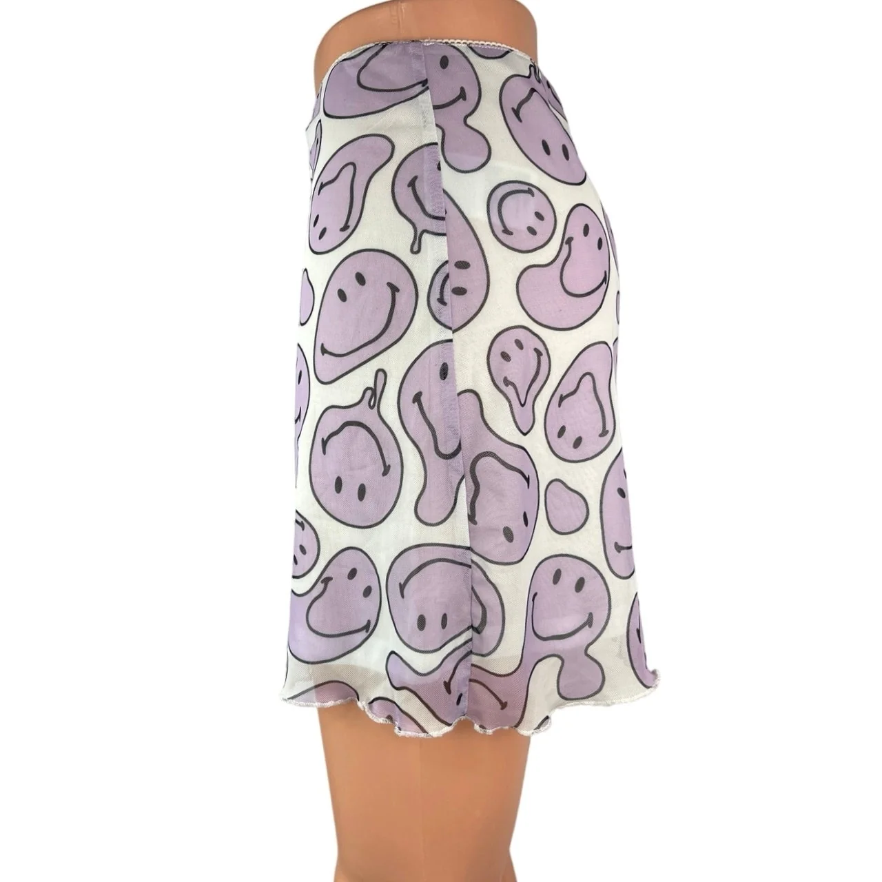 H&M Smiley Purple White Mesh Smiley Stretch High Waisted Pencil Mini Skirt Sz S - Image 2