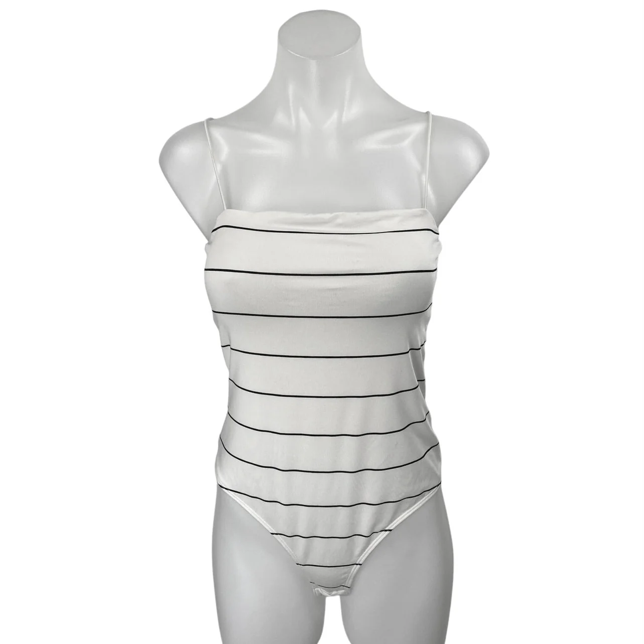 H&M White Black Sleeveless Striped Square Cami Camisole Tank Bodysuit Top Size S