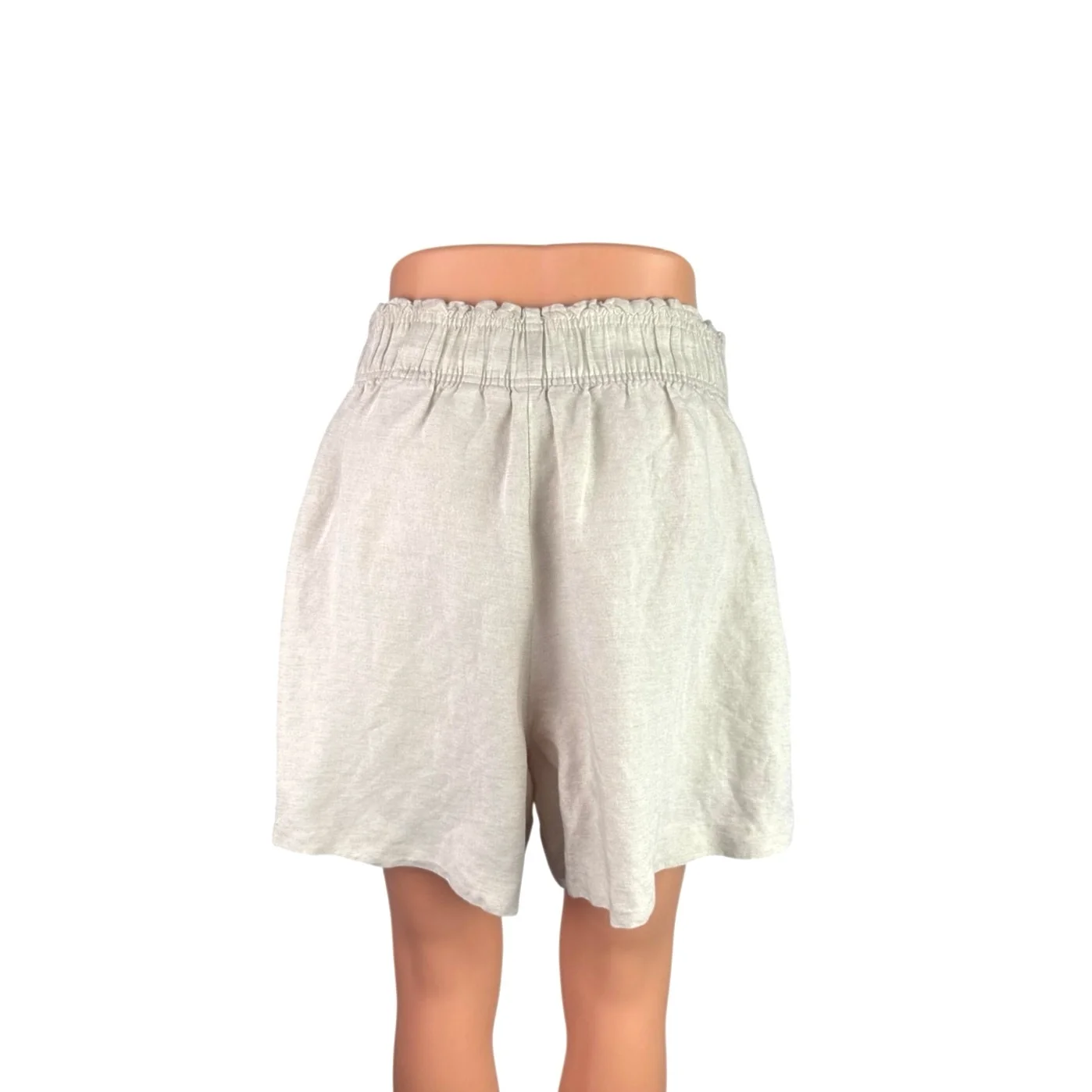 H&M Women's Beige Linen Elastic Waist Wide Leg Casual Lounge Mom Sweat Shorts M - Image 3