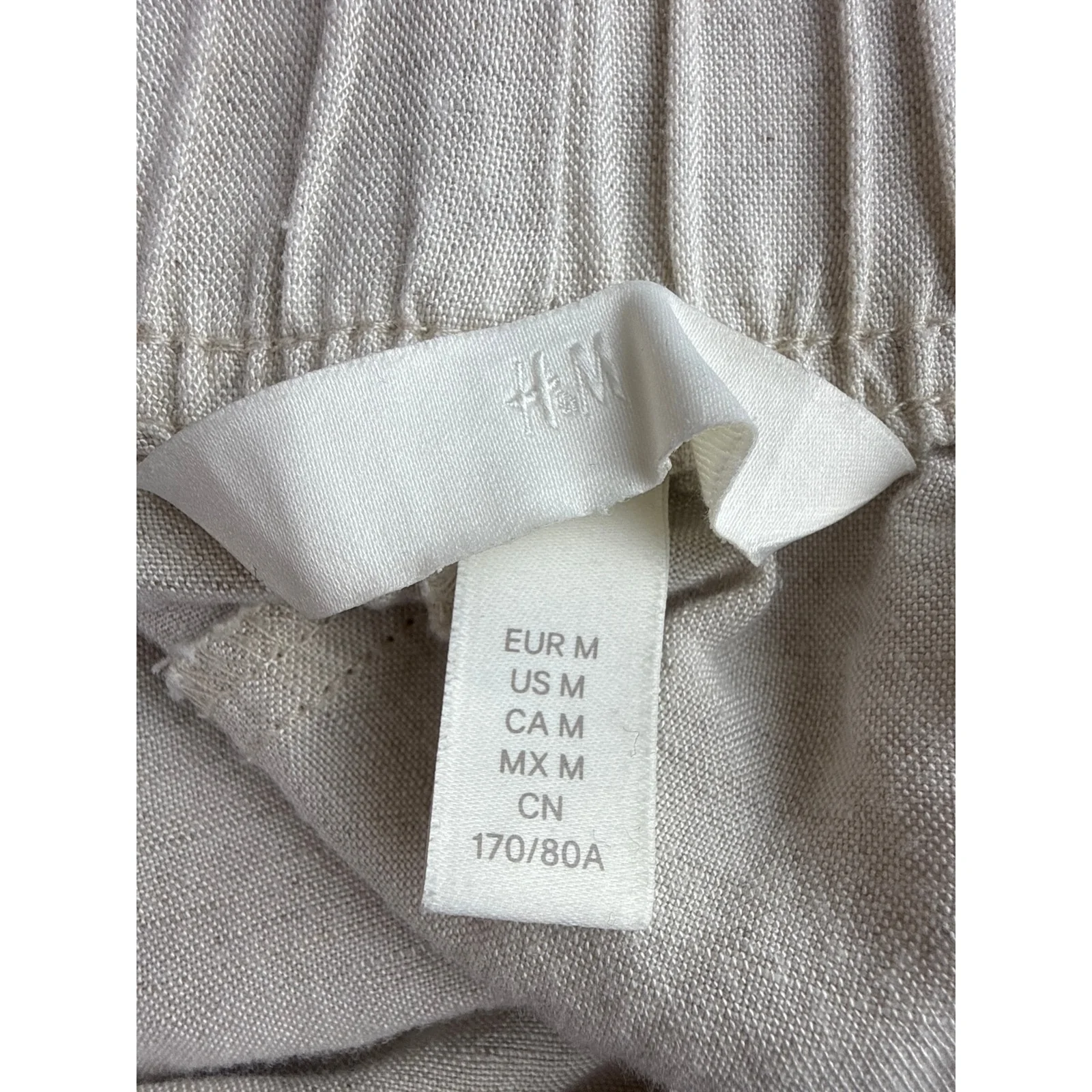 H&M Women's Beige Linen Elastic Waist Wide Leg Casual Lounge Mom Sweat Shorts M - Image 4