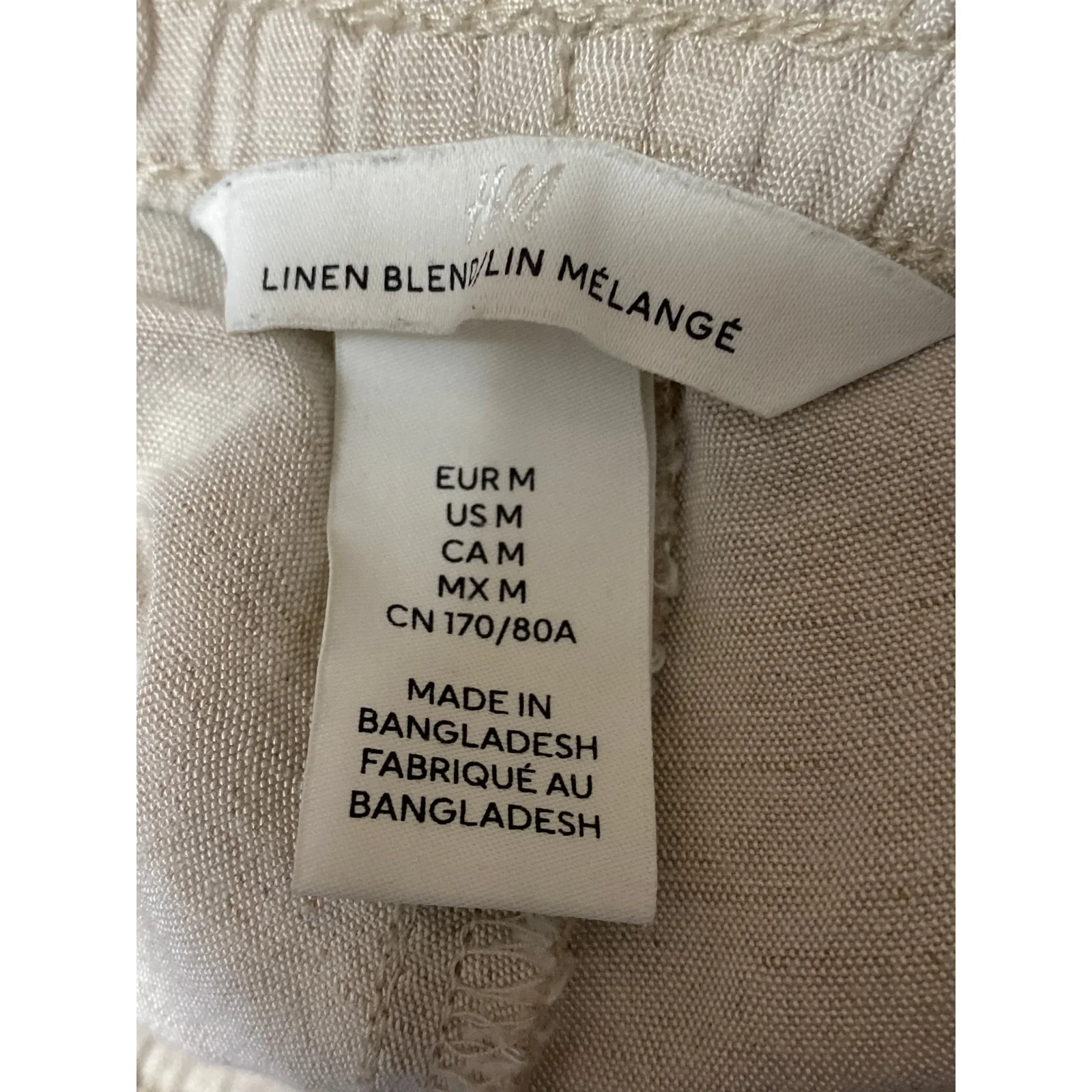 H&M Women's Beige Linen High Waisted Wide Leg Baggy Crop Lounge Trousers Pants M - Image 4