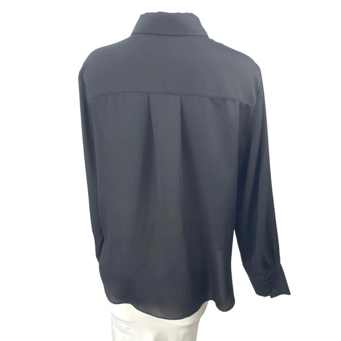H&M Womens Black Collared Long Sleeve Formal Work Button Down Shirt Blouse Top M - Image 3