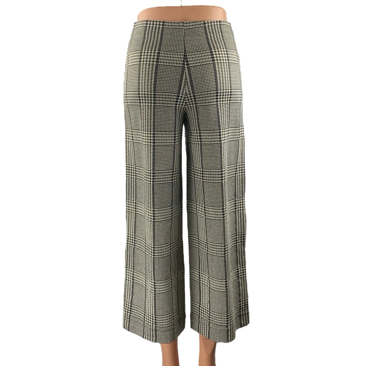 H&M Women's Black White Houndstooth High Rise Wide Leg Trousers Pants Size XS - Image 3