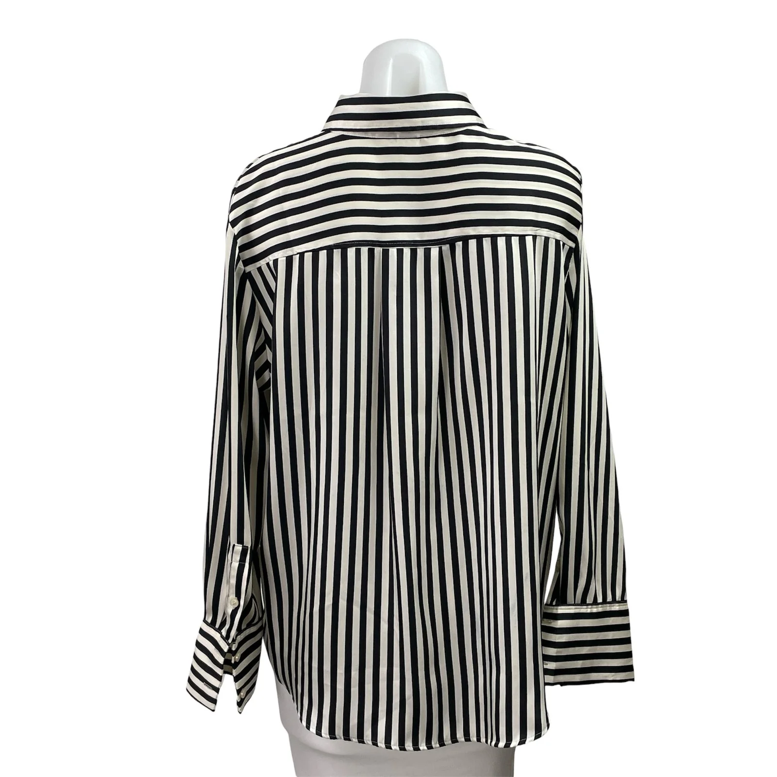 H&M Women's Black White Striped Collar Long Sleeve Button Down Tunic Shirt Top L - Image 3